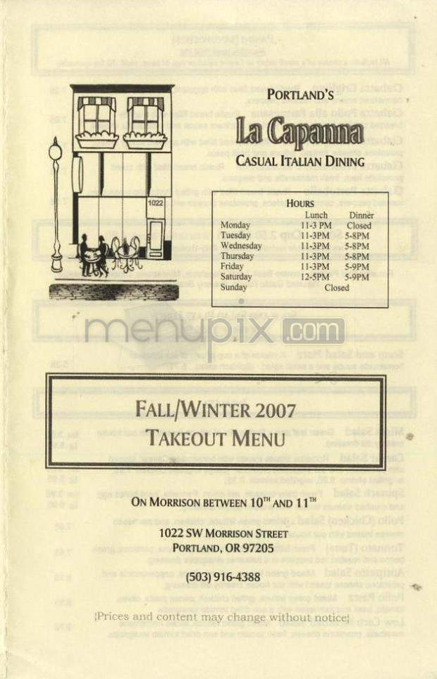 La Capanna - Portland, OR menu_pic