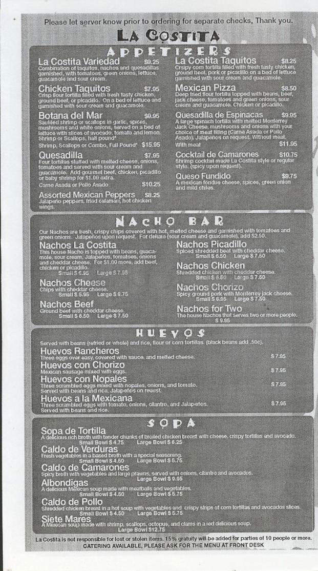 La Costita Restaurant - Portland, OR menu_pic