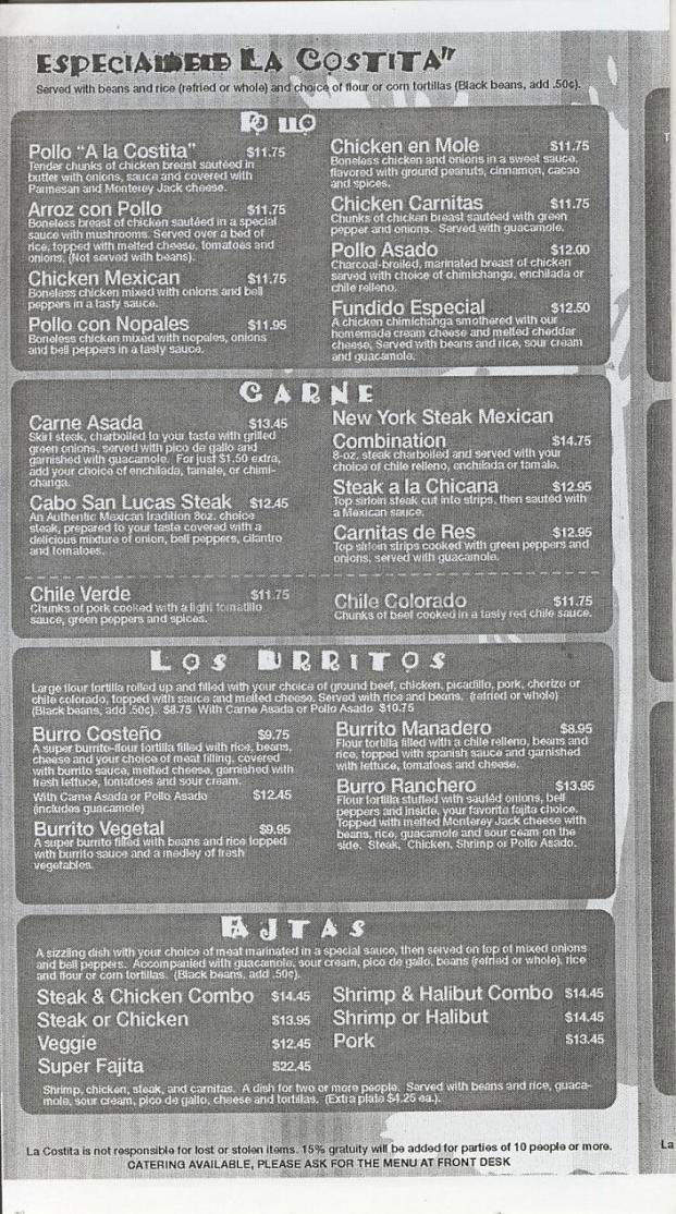 La Costita Restaurant - Portland, OR menu_pic