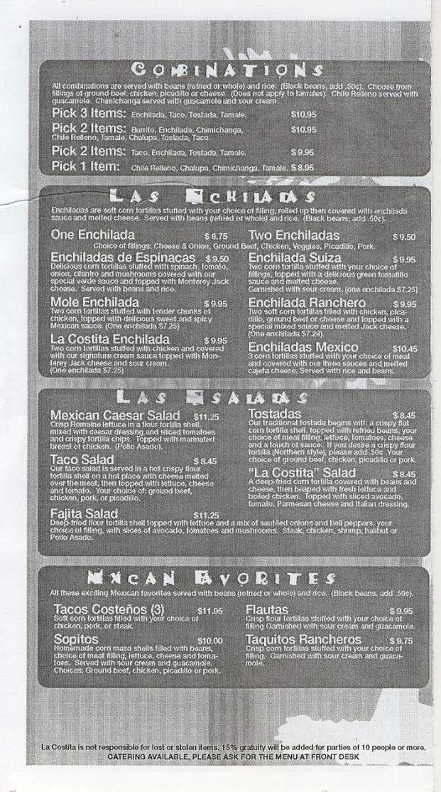 La Costita Restaurant - Portland, OR menu_pic