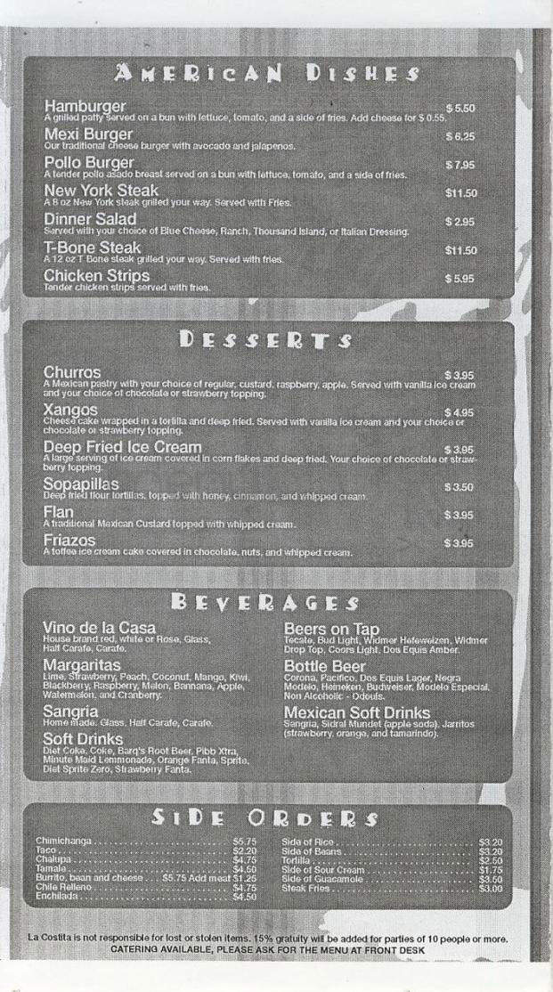 La Costita Restaurant - Portland, OR menu_pic