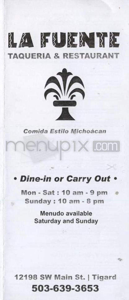La Fuente Taqueria & Restaurant - Portland, OR menu_pic