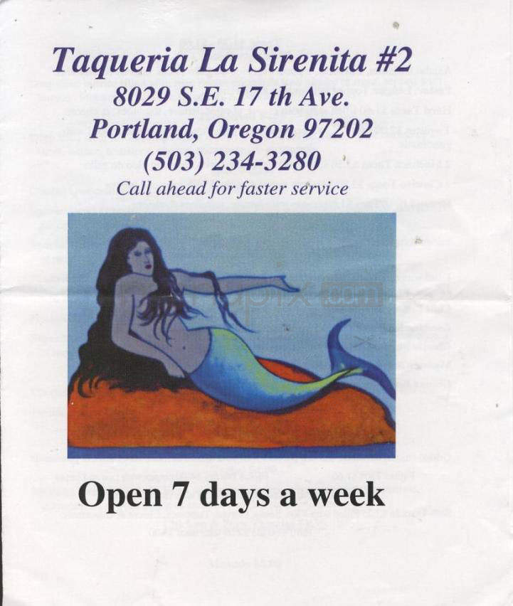 Taqueria La Sirenita - Portland, OR menu_pic