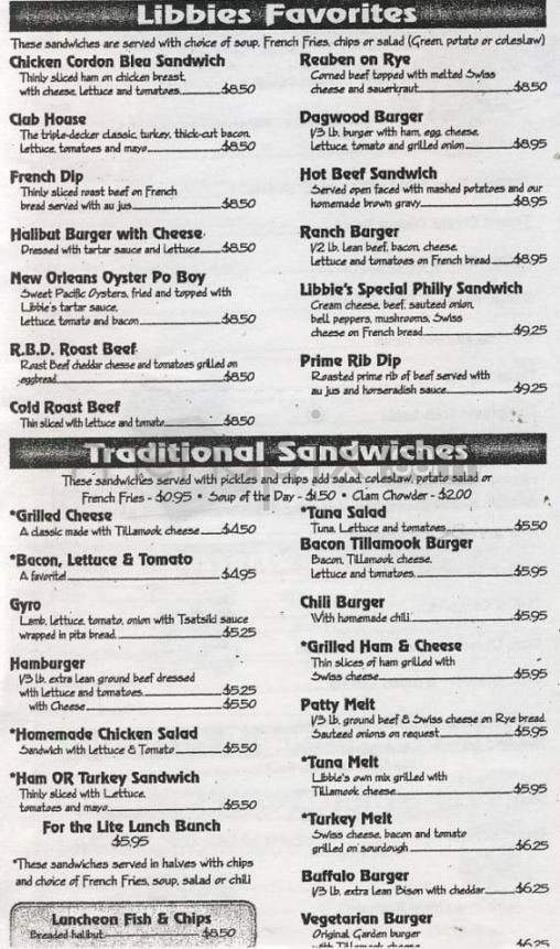 Libbies Restaurant - Milwaukie, OR menu_pic