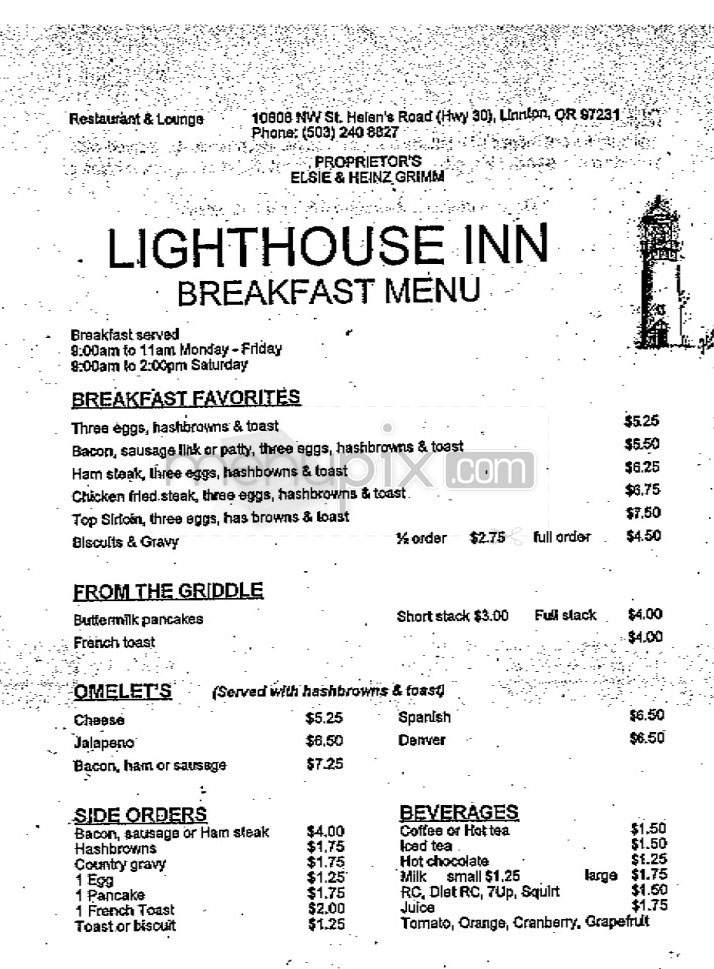 Lighthouse Inn - Portland, OR menu_pic