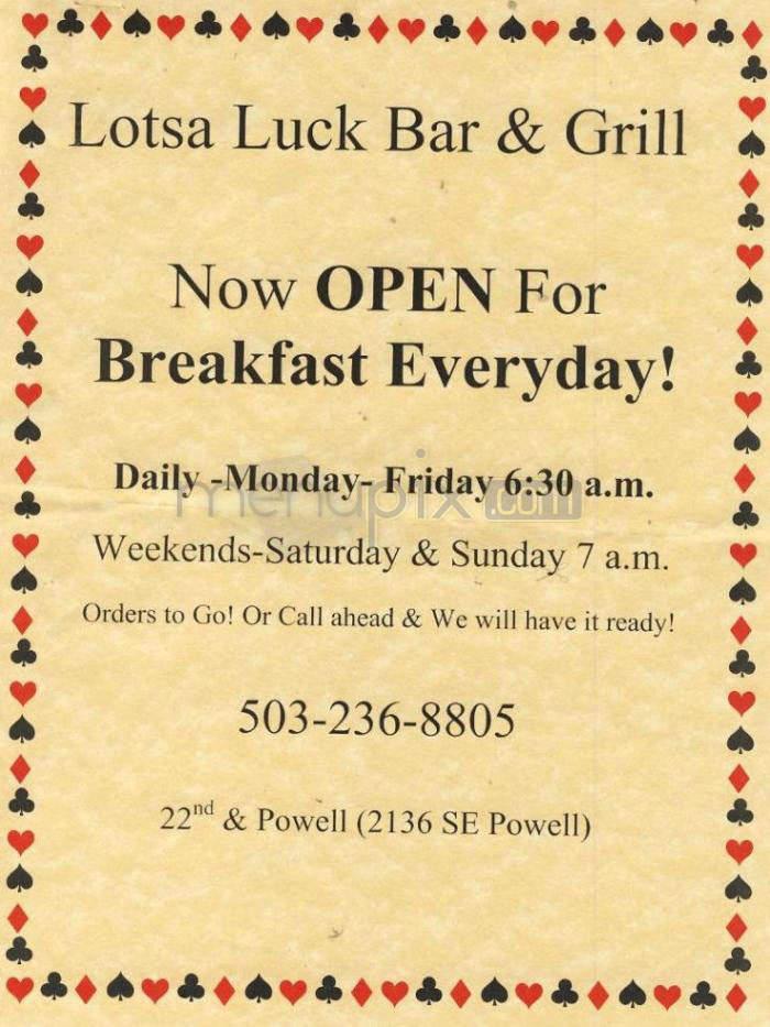 Lotsa Luck Bar & Grll - Portland, OR menu_pic