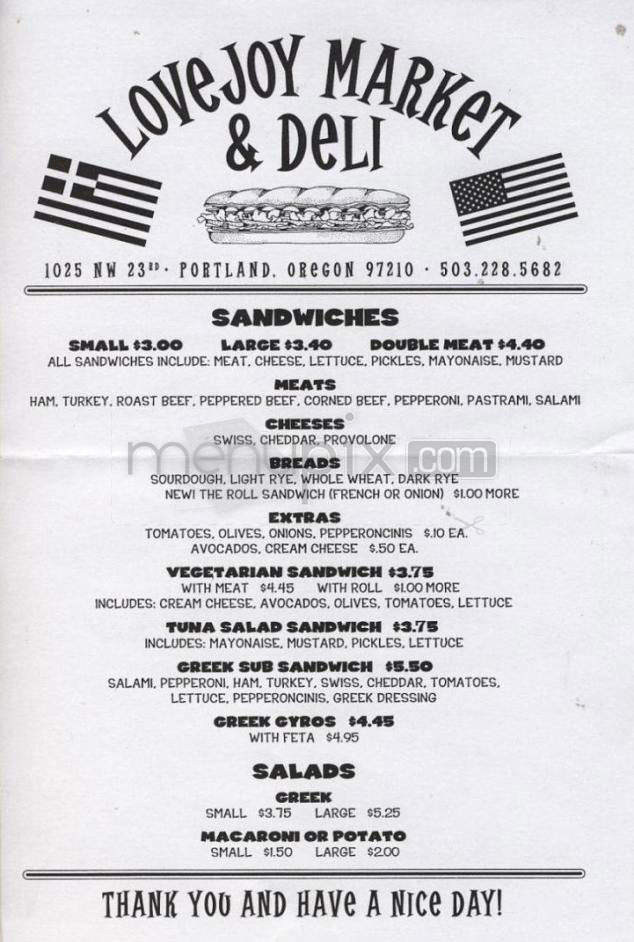 Lovejoy Market & Deli - Portland, OR menu_pic