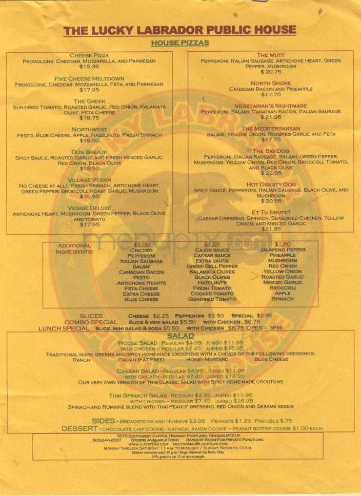 Lucky Labrador Public House - Portland, OR menu_pic