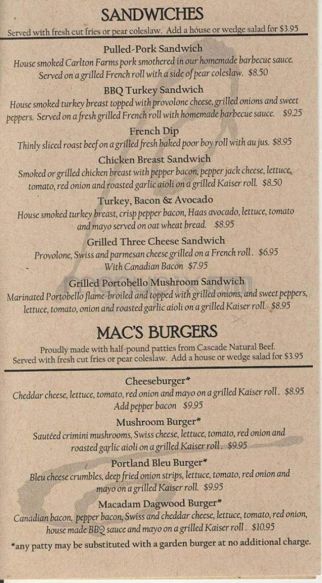 Macadam's Bar & Grill - Portland, OR menu_pic