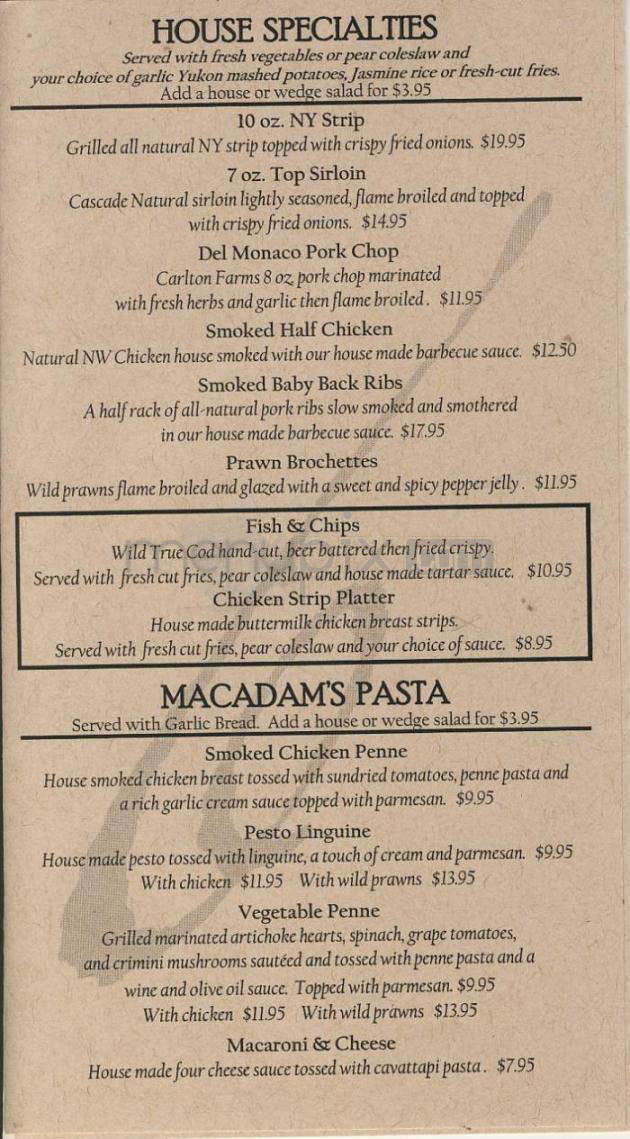 Macadam's Bar & Grill - Portland, OR menu_pic