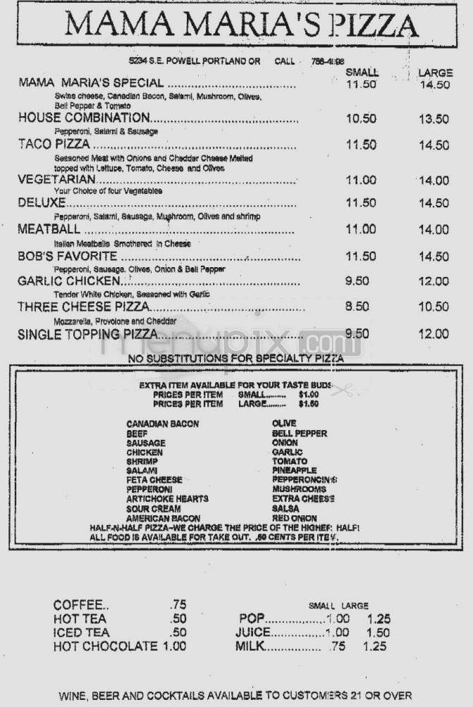 Mama Maria's Restaurant - Portland, OR menu_pic