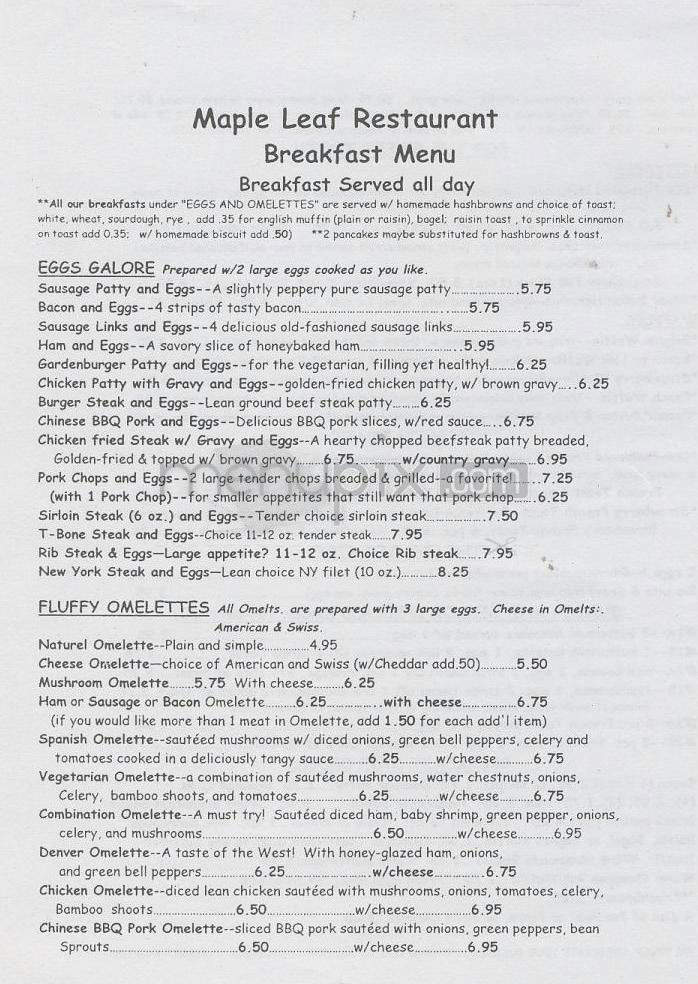 Maple Leaf Restaurant - Portland, OR menu_pic