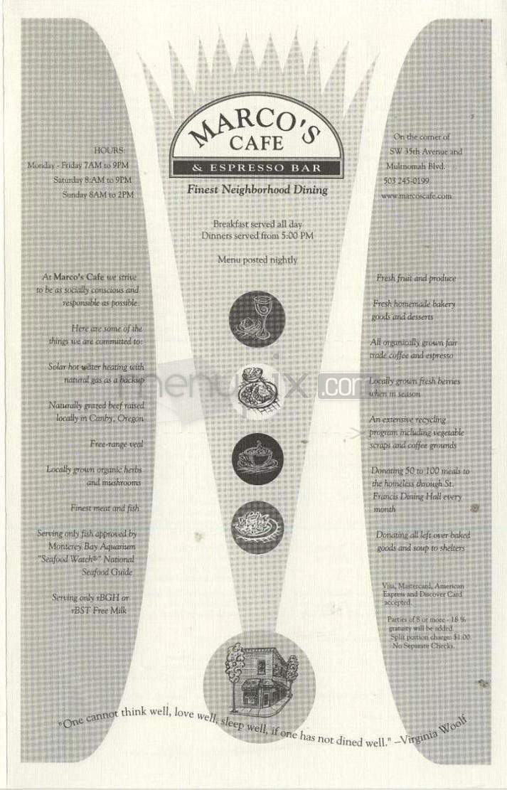 Marco's Cafe & Espresso Bar - Portland, OR menu_pic