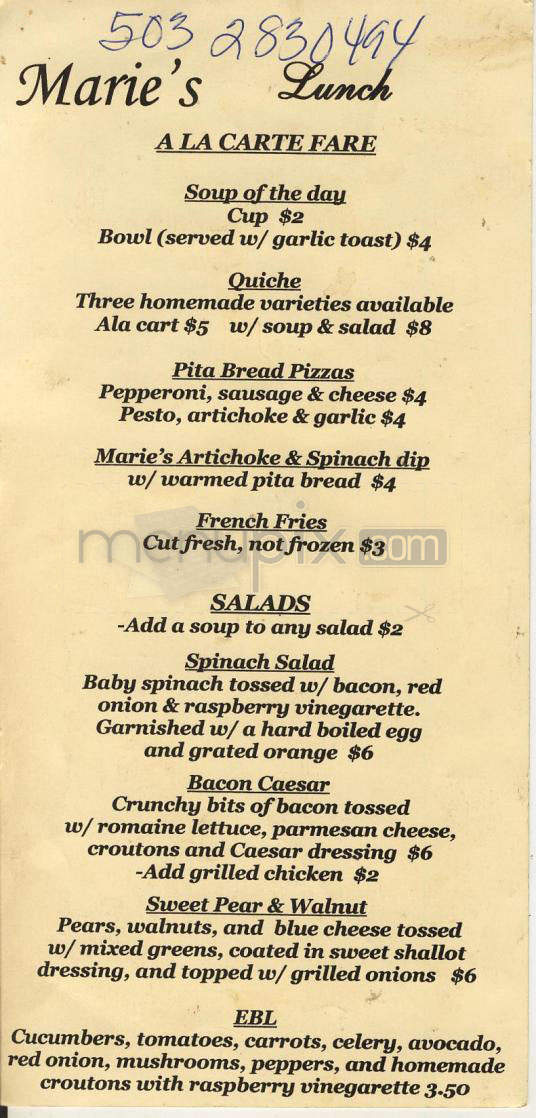 Marie's - Portland, OR menu_pic