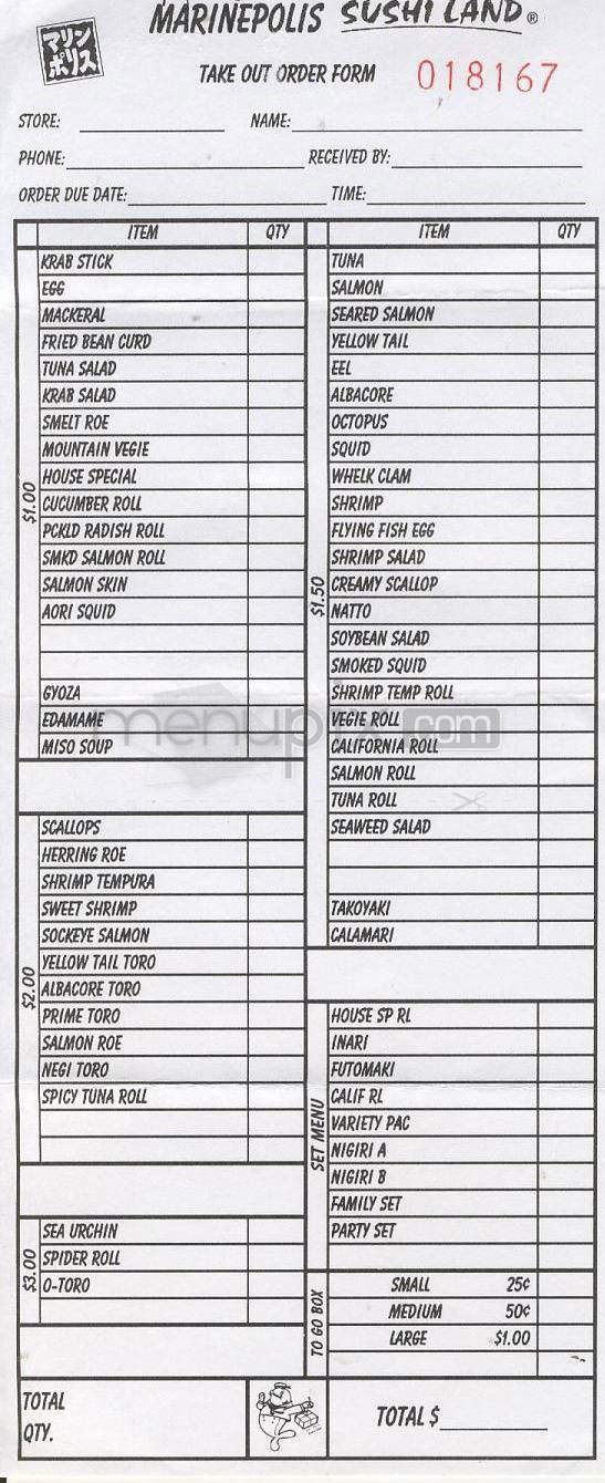 Sushi Land Marinepolis - Vancouver, WA menu_pic