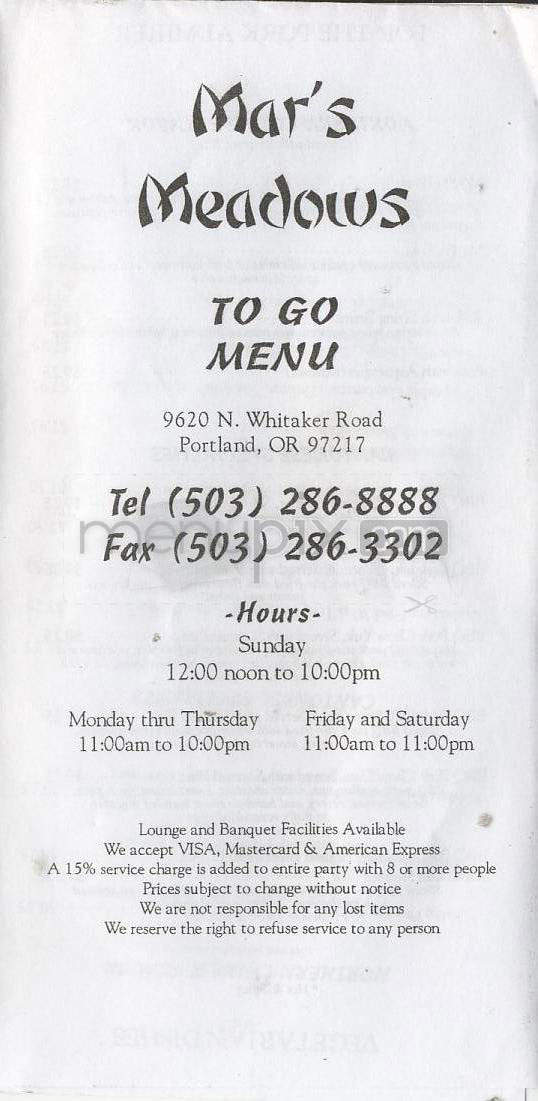 Mar's Meadows Chinese Restaurant - Portland, OR menu_pic