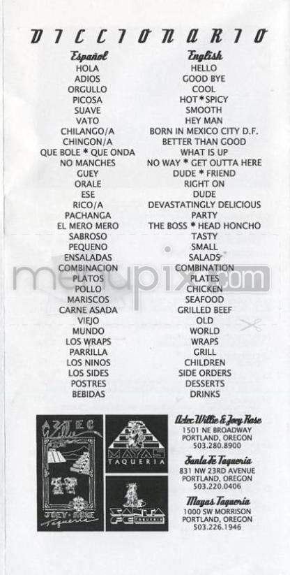 Mayas Tacqueria - Portland, OR menu_pic