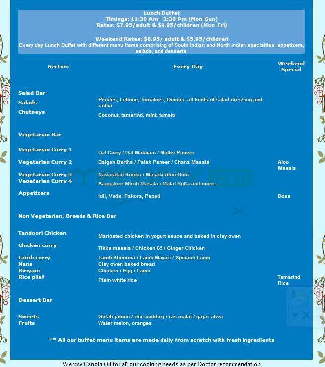 Mayuri - Beaverton, OR menu_pic