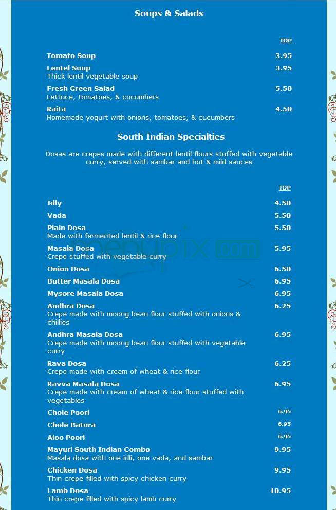 Mayuri - Beaverton, OR menu_pic