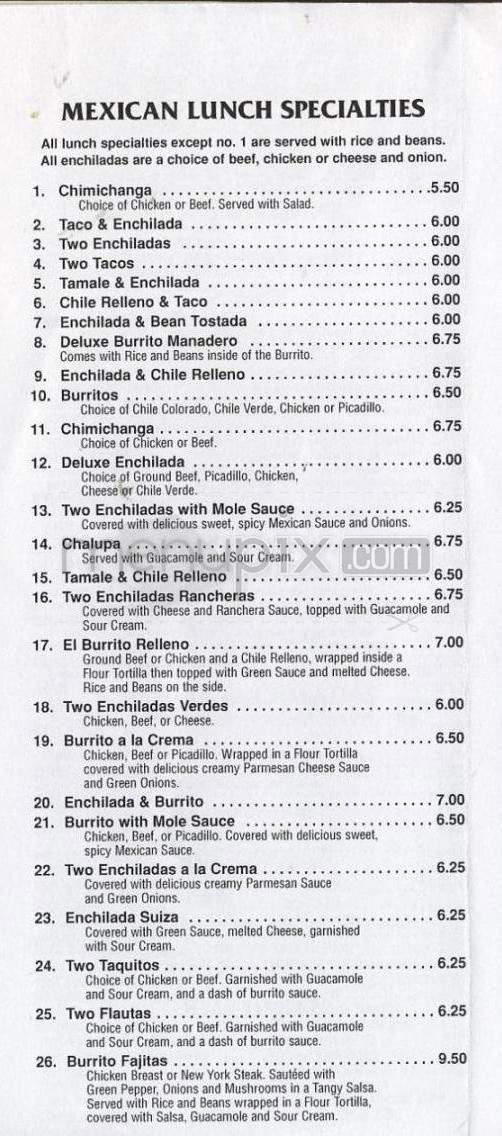 Mazatlan Mexican Restaurant - Portland, OR menu_pic