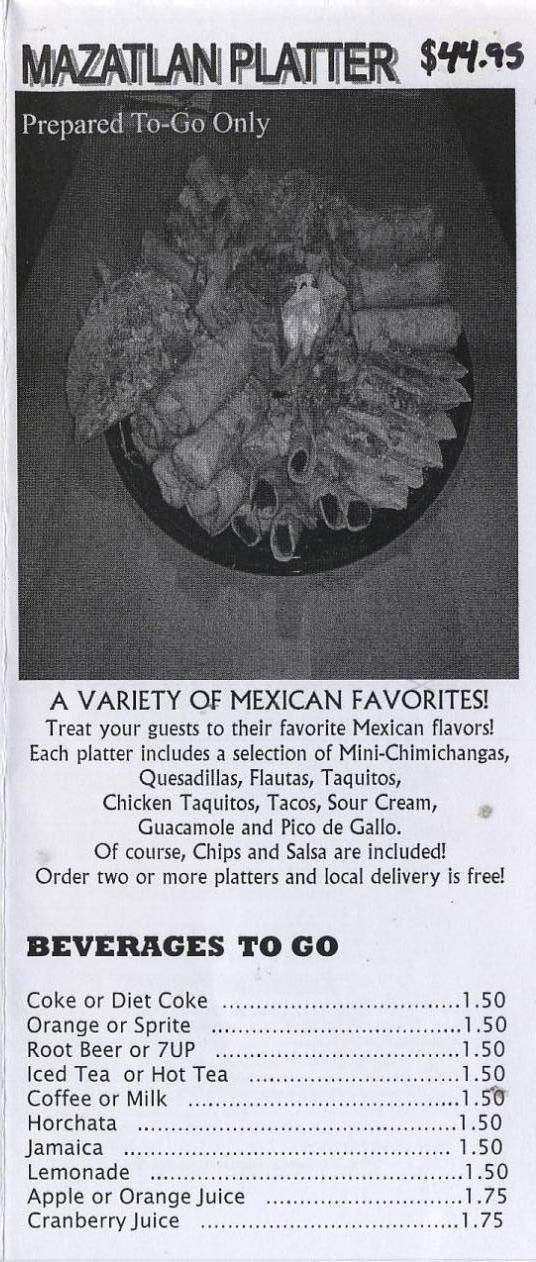 Mazatlan Mexican Restaurant - Aloha, OR menu_pic