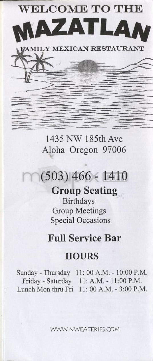 Mazatlan Mexican Restaurant - Aloha, OR menu_pic