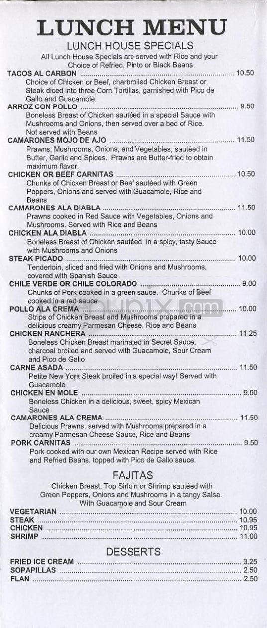 Mazatlan Mexican Restaurant - Aloha, OR menu_pic