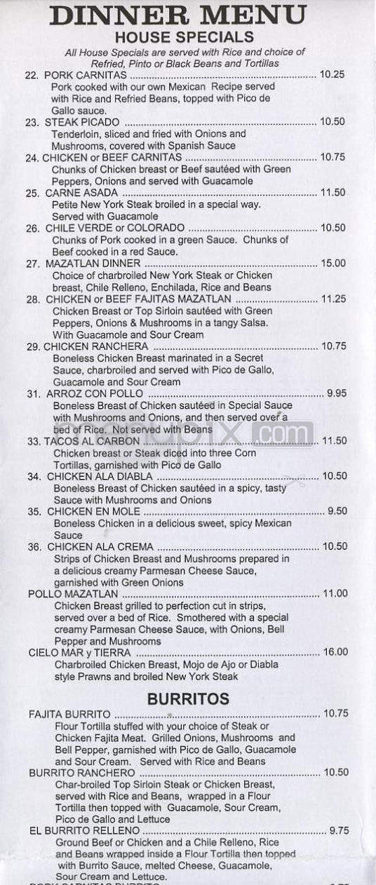 Mazatlan Mexican Restaurant - Aloha, OR menu_pic
