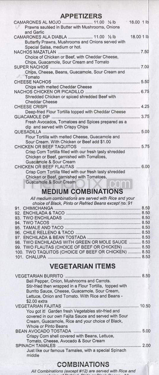 Mazatlan Mexican Restaurant - Aloha, OR menu_pic