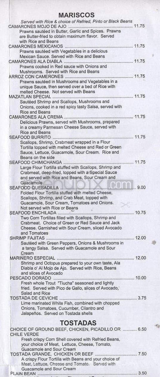 Mazatlan Mexican Restaurant - Aloha, OR menu_pic