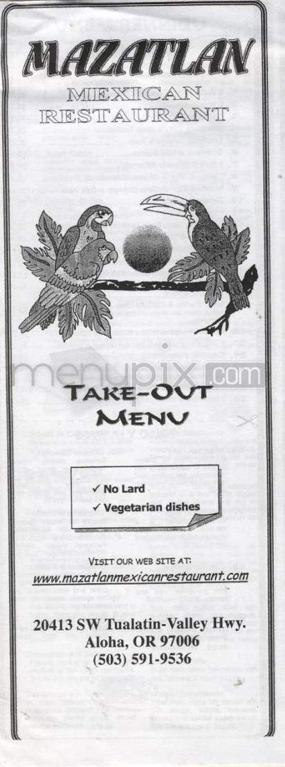 Mazatlan Mexican Restaurant - Portland, OR menu_pic