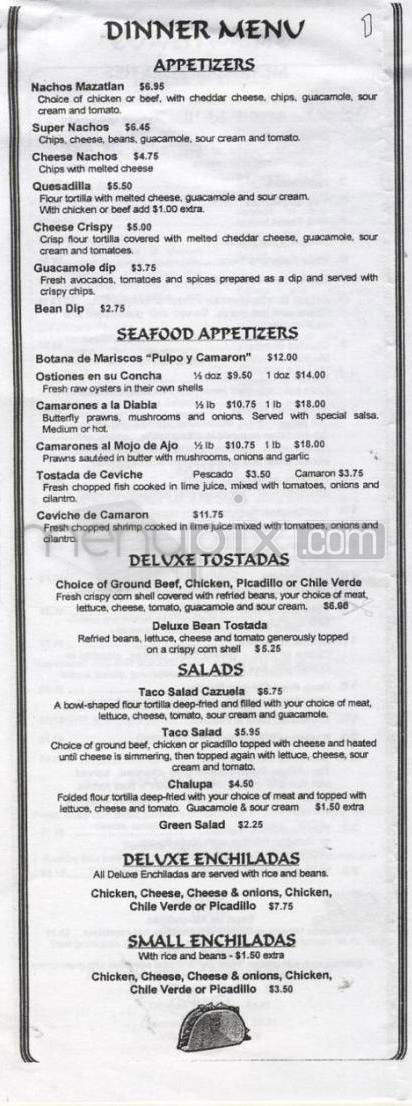 Mazatlan Mexican Restaurant - Portland, OR menu_pic