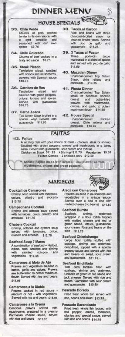 Mazatlan Mexican Restaurant - Portland, OR menu_pic