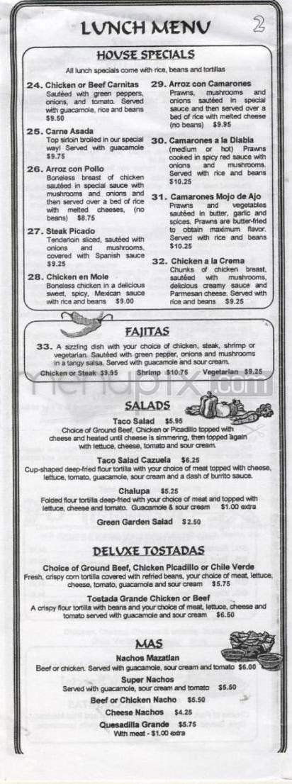 Mazatlan Mexican Restaurant - Portland, OR menu_pic