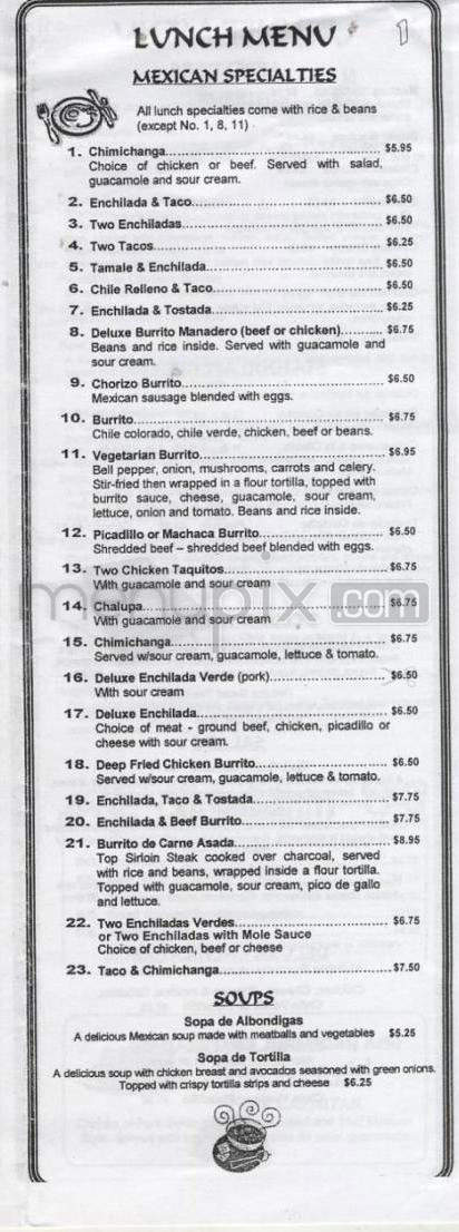 Mazatlan Mexican Restaurant - Portland, OR menu_pic