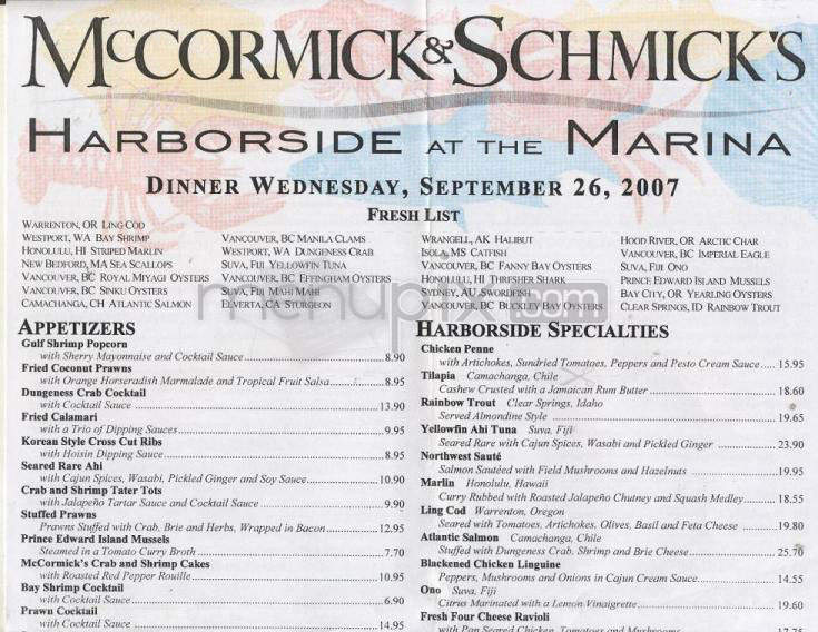 McCormick & Schmick's Harborside - Portland, OR menu_pic