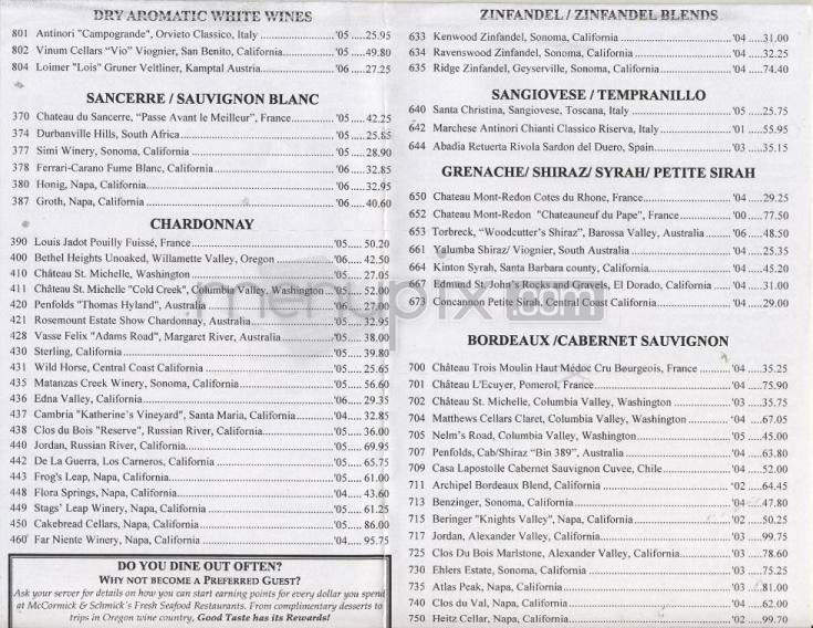McCormick & Schmick's Harborside - Portland, OR menu_pic