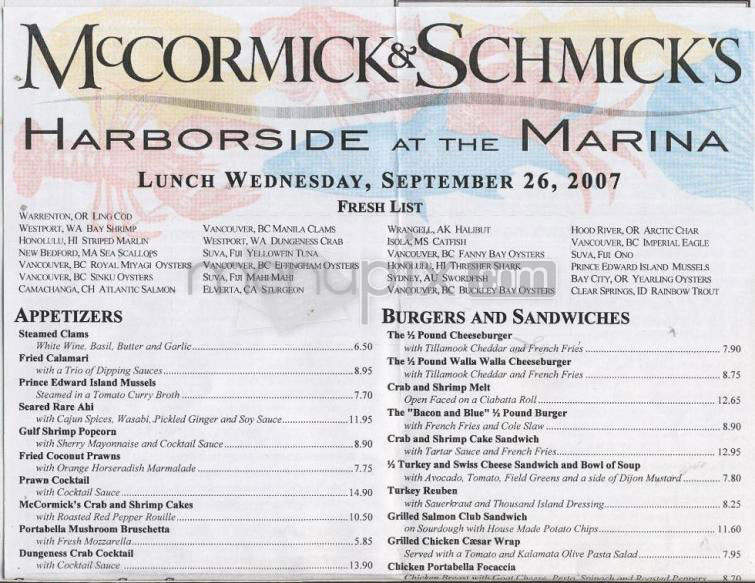 McCormick & Schmick's Harborside - Portland, OR menu_pic