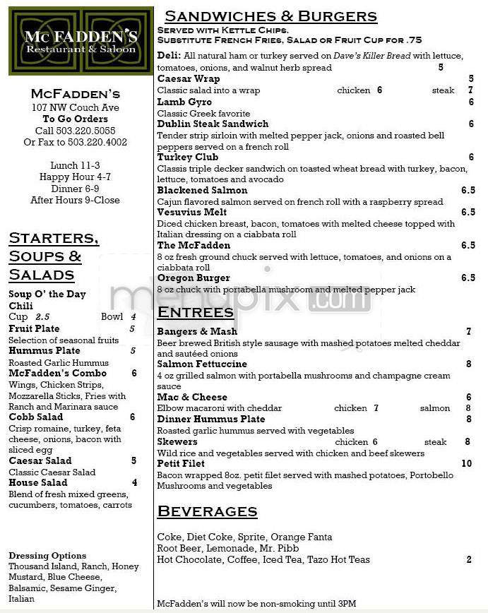 McFadden's - Portland, OR menu_pic