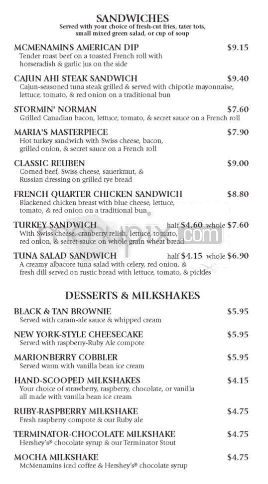 McMenamins Sunnyside - Portland, OR menu_pic