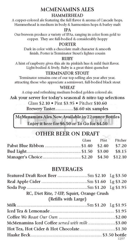 McMenamins Sunnyside - Portland, OR menu_pic