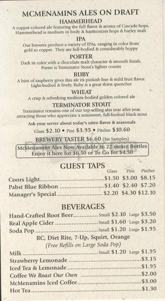 McMenamins Pub 205 - Portland, OR menu_pic