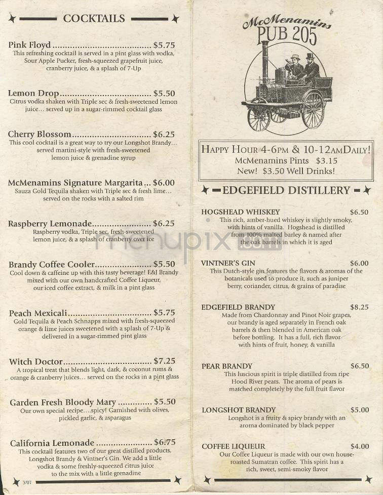 McMenamins Pub 205 - Portland, OR menu_pic