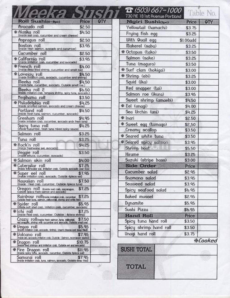 Meeka Japanese Restaurant - Portland, OR menu_pic