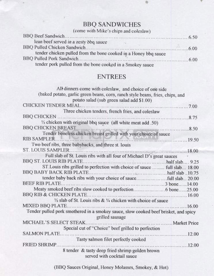 Michael D's BBQ and Bar - Portland, OR menu_pic