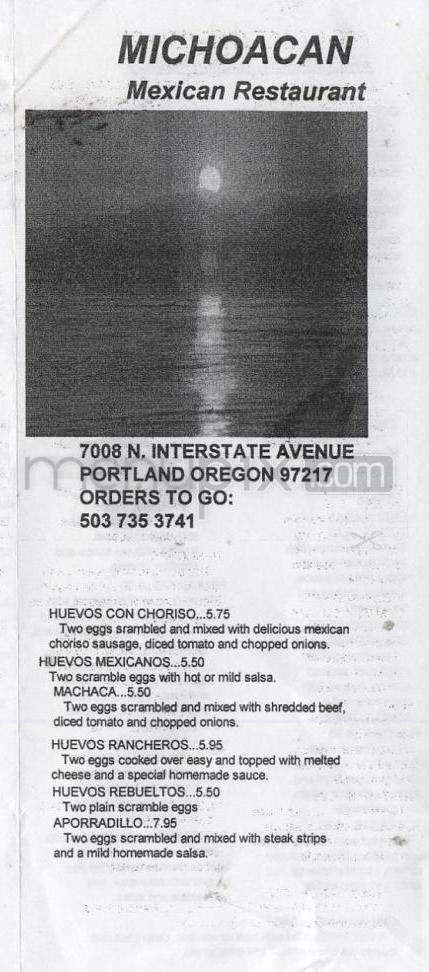 Michoacan Mexican Restaurant - Portland, OR menu_pic