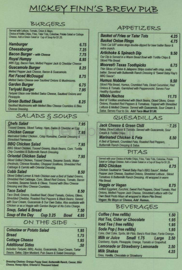 Mickey Finn's Brew Pub - Portland, OR menu_pic