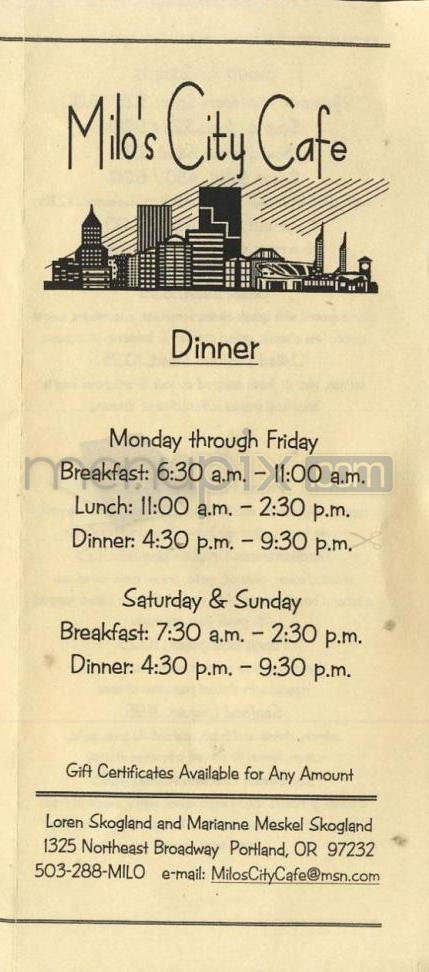 Milo's City Cafe - Portland, OR menu_pic