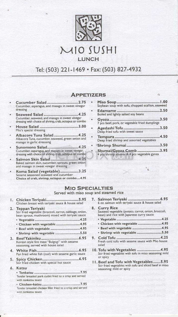 Mio Sushi - Portland, OR menu_pic