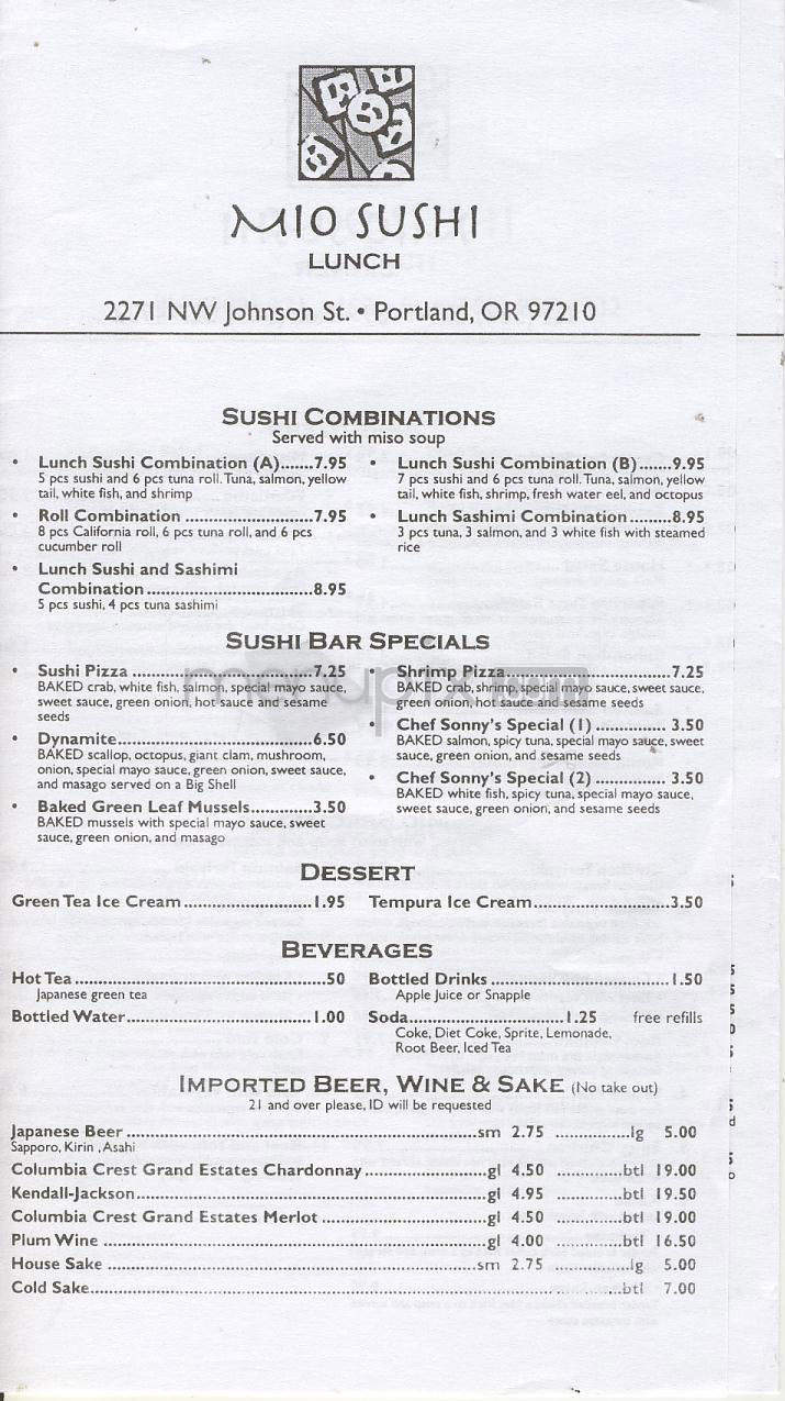 Mio Sushi - Portland, OR menu_pic